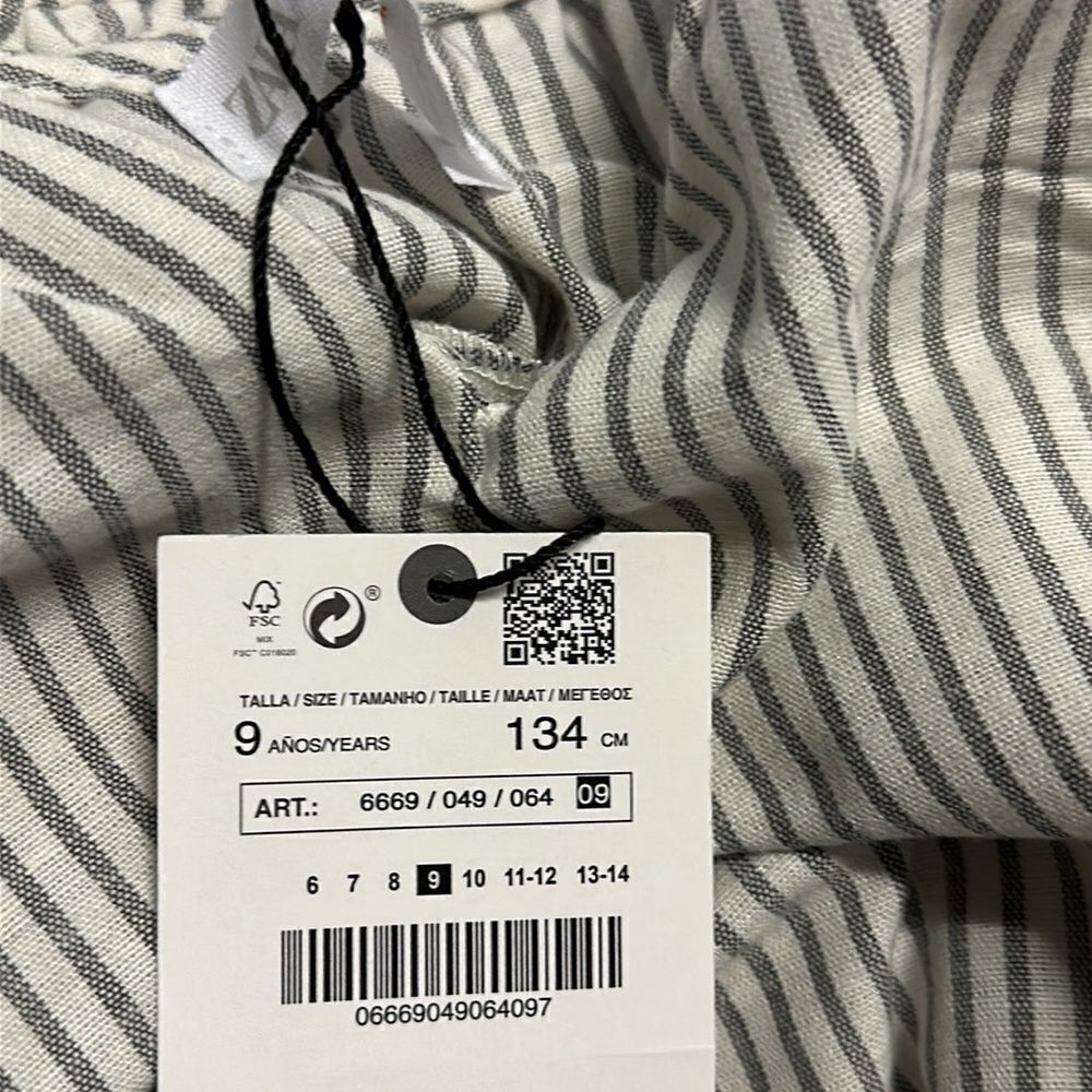 ZARA Kids Ecru Striped Oversized Blouse NWT Size 7 or 9 - Picture 6 of 7